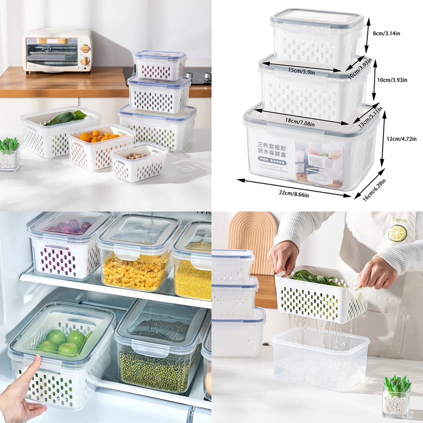 3pcs set Double layer refrigerator storage box
